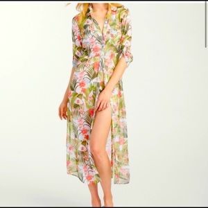 Tommy Bahama Beau Jardin Tea Length Shirt Dress Cover Up size M